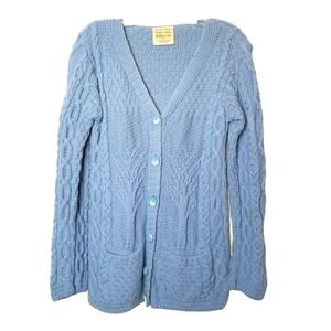 Kilronan Knitwear New Wool Cardigan Sweater SMALL Irish Cable Knit‎ Tree Pockets